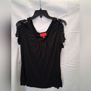 NWOT Womens Jennifer Lopez Black Polka Dot Top Large